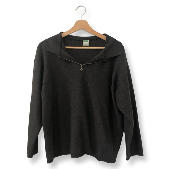 Italian Wool  Blend Benetton Quarter Zip Collar Gray Sweater Medium M - Picture 1 of 8